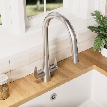 Nuie Samir Mono Kitchen Sink Mixer Tap Dual Lever Handle - Brushed Nickel | Product Image