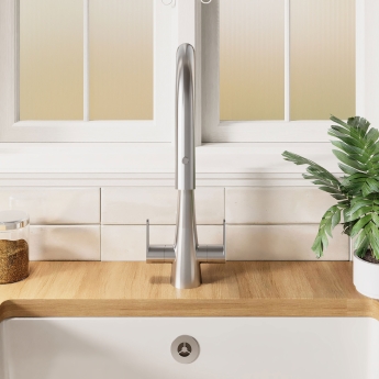 Nuie Samir Mono Kitchen Sink Mixer Tap Dual Lever Handle - Brushed Nickel | Product Image