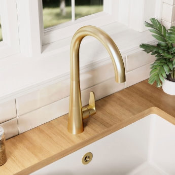 Nuie Samir Mono Kitchen Sink Mixer Tap Single Lever Handle - Brushed Brass | Product Image