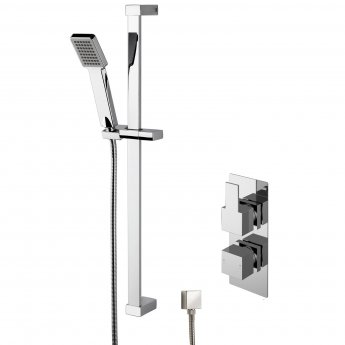 Nuie Sanford Twin Square Thermostatic Concealed Shower Valve with Slider Rail Kit - Chrome