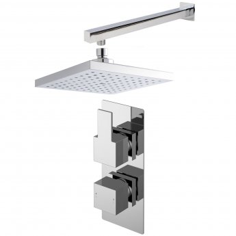 Nuie Sanford Twin Square Thermostatic Concealed Shower Valve with Fixed Head and Arm - Chrome