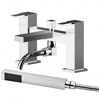 Nuie Sanford Pillar Mounted Bath Shower Mixer Tap with Shower Kit - Chrome