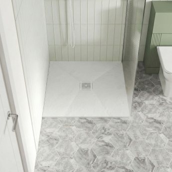 Nuie Slimline White Slate Effect 32mm Square Shower Tray | Product Image
