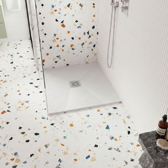Nuie Slimline White Slate Effect 32mm Square Shower Tray | Product Image