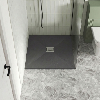 Nuie Slimline Grey Slate Effect 32mm Square Shower Tray | Product Image