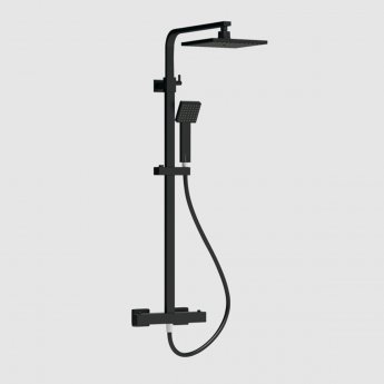 Nuie Square Thermostatic Bar Mixer Shower with Shower Kit and Fixed Head - Matt Black
