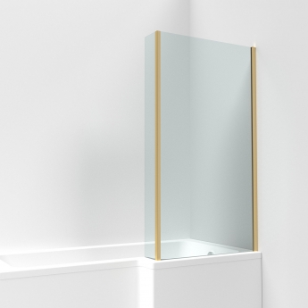 Nuie Pacific Brushed Brass Framed Square Fixed Bath Screen with Return Panel 1400mm H x 815mm W - 6mm Glass