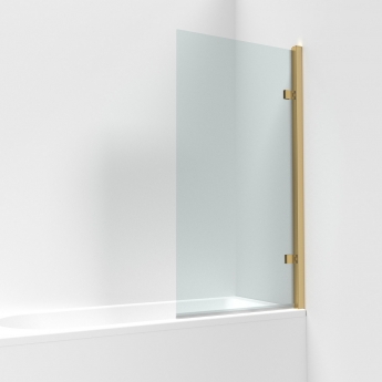 Nuie Pacific Brushed Brass Square Hinged Bath Screen 1520mm H x 830mm W - 8mm Glass