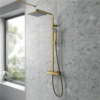 Nuie Square Bar Mixer Shower with Shower Kit and Fixed Head - Brushed Brass