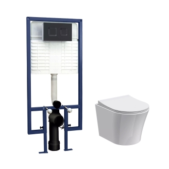 Nuie Round Wall Hung Pan with Matt Black Flush Plate and 5-in-1 Frame (including Soft Close Seat) | Product Image