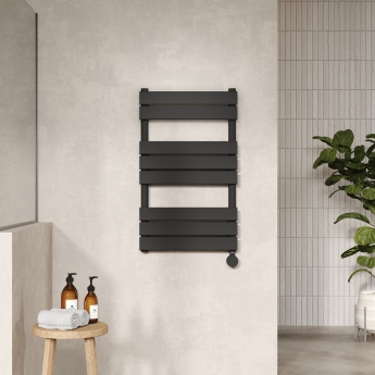 Nuie Flat Panel Electric Towel Rail 840mm H x 500mm W - Matt Black