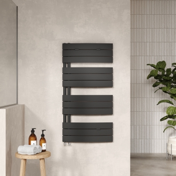 Nuie Flat Panel Electric Towel Rail 1213mm H x 500mm W - Matt Black
