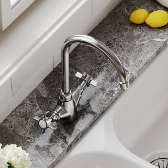 Nuie Traditional Mono Kitchen Sink Mixer Tap Dual Handle - Chrome | Product Image