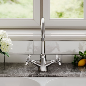 Nuie Traditional Mono Kitchen Sink Mixer Tap Dual Handle - Chrome | Product Image