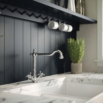 Nuie French Mono Kitchen Sink Mixer Tap Swivel Spout Dual Handle - Chrome