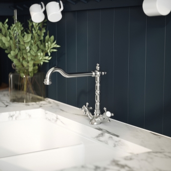 Nuie French Mono Kitchen Sink Mixer Tap Swivel Spout Dual Handle - Chrome