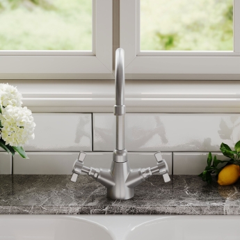 Nuie Traditional Mono Kitchen Sink Mixer Tap Dual Handle - Brushed Nickel | Product Image