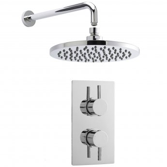 Nuie Twin Round Thermostatic Concealed Shower Valve with Fixed Head and Arm - Chrome