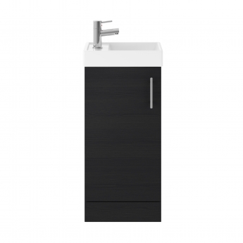 Nuie Vault Floor Standing 1-Door Vanity Unit with Basin 400mm Wide - Charcoal Black Woodgrain