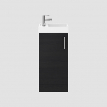 Nuie Vault Floor Standing 1-Door Vanity Unit with Basin 400mm Wide - Charcoal Black Woodgrain