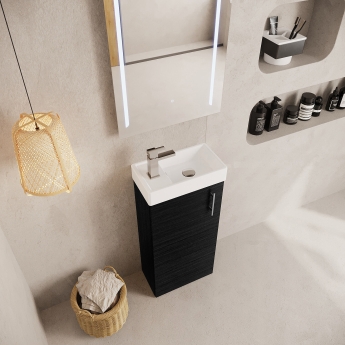 Nuie Vault Floor Standing 1-Door Vanity Unit with Basin 400mm Wide - Charcoal Black Woodgrain | Product Image