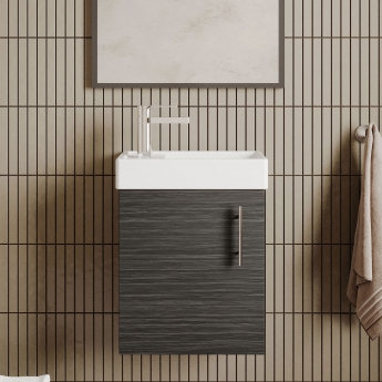 Nuie Vault Wall Hung 1-Door Vanity Unit with Basin 400mm Wide - Charcoal Black Woodgrain