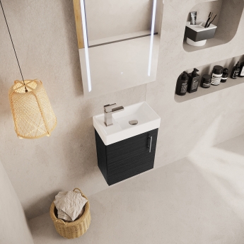Nuie Vault Wall Hung 1-Door Vanity Unit with Basin 400mm Wide - Charcoal Black Woodgrain | Product Image