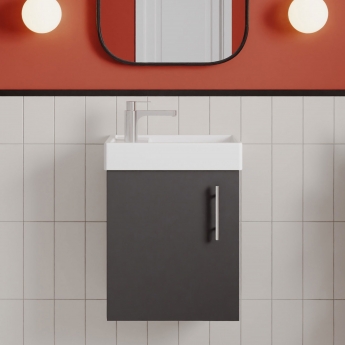 Nuie Vault Wall Hung 1-Door Vanity Unit with Basin 400mm Wide - Gloss Grey