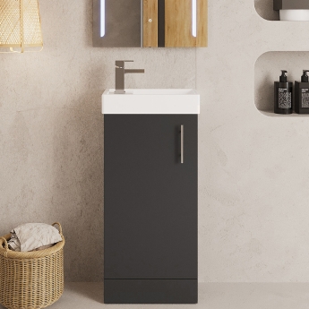 Nuie Vault Floor Standing 1-Door Vanity Unit with Basin 400mm Wide - Gloss Grey | Product Image