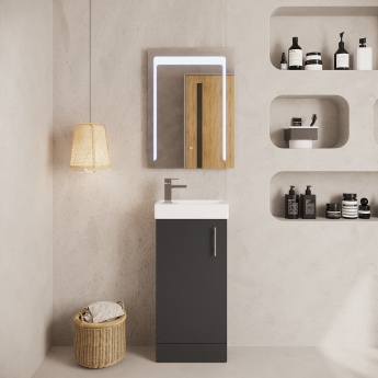 Nuie Vault Floor Standing 1-Door Vanity Unit with Basin 400mm Wide - Gloss Grey | Product Image