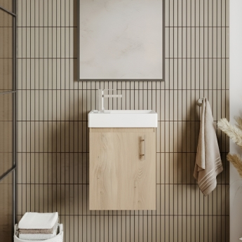 Nuie Vault Wall Hung 1-Door Vanity Unit with Basin 400mm Wide - Bleached Oak