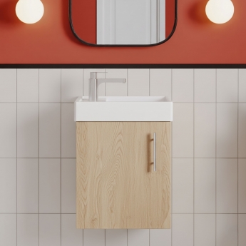Nuie Vault Wall Hung 1-Door Vanity Unit with Basin 400mm Wide - Bleached Oak