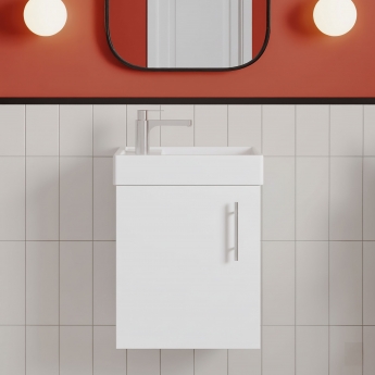 Nuie Vault Wall Hung 1-Door Vanity Unit with Basin 400mm Wide - Gloss White