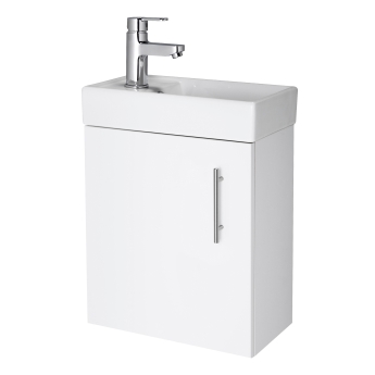 Nuie Vault Wall Hung 1-Door Vanity Unit with Basin 400mm Wide - Gloss White | Product Image
