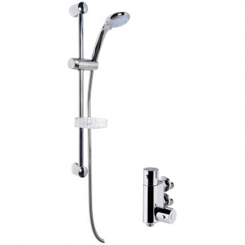 Nuie Vertical Thermostatic Bar Shower Valve with Classic Multi Function Slider Rail Kit - Chrome