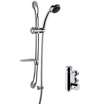 Nuie Vertical Thermostatic Bar Shower Valve with Luxury Curved Slider Rail Kit - Chrome