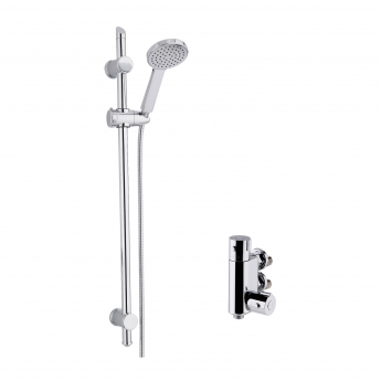 Nuie Vertical Thermostatic Bar Shower Valve with Water Saving Slider Rail Kit - Chrome