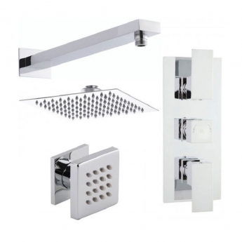 Nuie Vibe Concealed Thermostatic Triple Shower Valve with Fixed Shower Head and Body Jet - Chrome