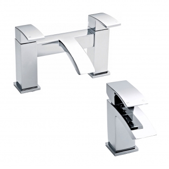 Nuie Vibe Mono Basin Mixer Tap and Bath Filler Tap Pillar Mounted - Chrome