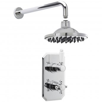 Nuie Victorian Twin Square Thermostatic Concealed Shower Valve with Fixed Head and Arm - Chrome