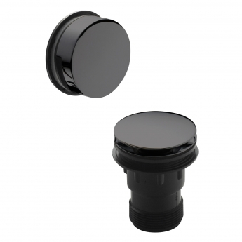 Nuie Inset Bath Push Button Extended Waste 900mm with Overflow - Brushed Pewter