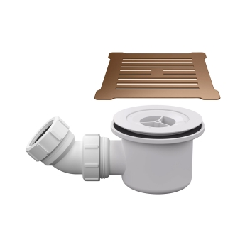 Nuie Square White Shower Tray Waste with Brushed Bronze Grill | Product Image
