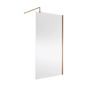 Nuie Wet Room Screen 1850mm High x 1100mm Wide with Support Bar 8mm Glass - Brushed Bronze | Product Image