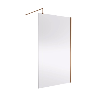 Nuie Wet Room Screen 1850mm High x 1200mm Wide with Support Bar 8mm Glass - Brushed Bronze | Product Image