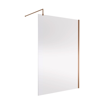 Nuie Wet Room Screen 1850mm High x 1400mm Wide with Support Bar 8mm Glass - Brushed Bronze | Product Image