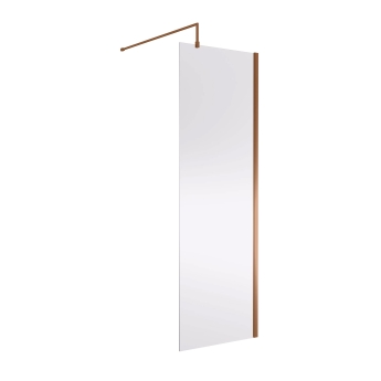 Nuie Wet Room Screen 1850mm High x 700mm Wide with Support Bar 8mm Glass - Brushed Bronze | Product Image