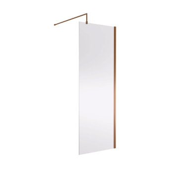 Nuie Wet Room Screen 1850mm High x 760mm Wide with Support Bar 8mm Glass - Brushed Bronze | Product Image