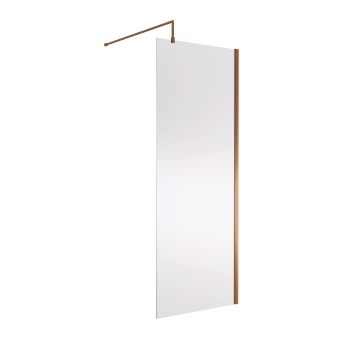 Nuie Wet Room Screen 1850mm High x 800mm Wide with Support Bar 8mm Glass - Brushed Bronze | Product Image