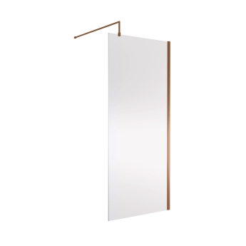 Nuie Wet Room Screen 1850mm High x 900mm Wide with Support Bar 8mm Glass - Brushed Bronze | Product Image