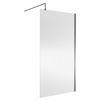 Nuie Wet Room Screen 1850mm High x 1100mm Wide with Support Bar 8mm Glass - Brushed Pewter | Product Image